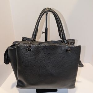 Plinio Visona Black Leather Handbag With Strap